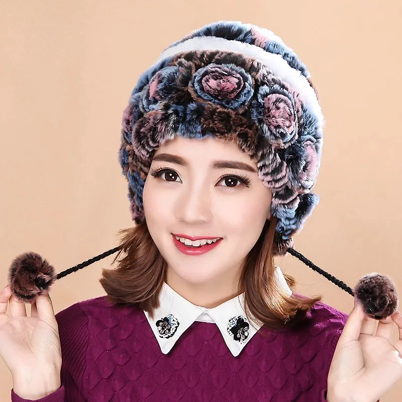 Fashion girl fur cap lady winter natural real rex rabbit fur hat high quality women warm Beanies genuine fur free shipping