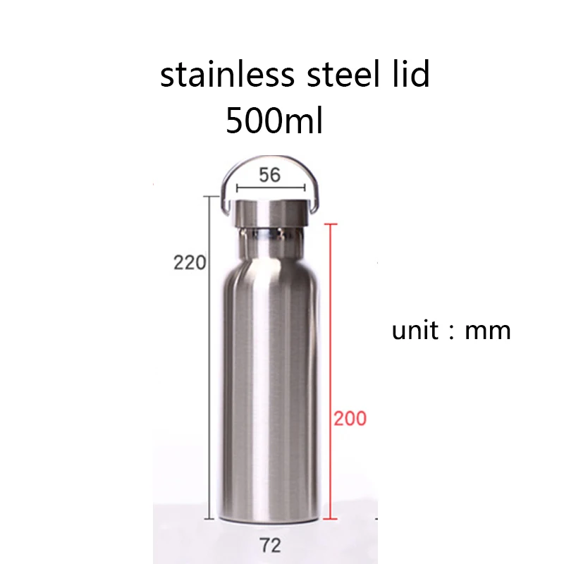 500ml stainless lid Термос из нержавеющей стали с двойными стенками, бутылка для воды для путешествий, кемпинга, пеших прогулок - Цвет: 500ml stainless lid