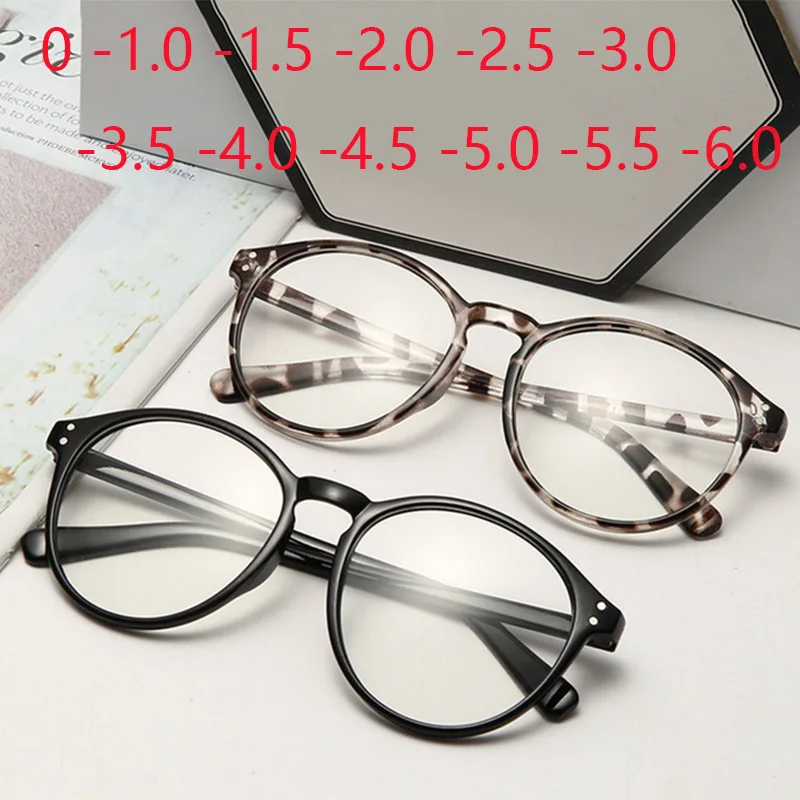 Diopter 0 to -6.0 Finished Myopia Glasses Women Floral Round Myopic Eyeglasses Nearsighted Optical Spectacle Frame Ladies