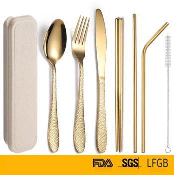 

7PCS Rose Gold Tableware Set 304 Stainless Steel Cutlery Set Box Travel Fork Spoon Knife Set Dinner Dinnerware Set Free Shipping