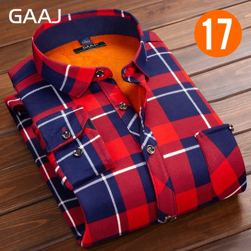 GAAJ мужские рубашки с длинным рукавом Цветочный формальный модный принт клетчатые повседневные рубашки хлопок Social рубашки теплые с мехом для мужчин s - Цвет: 17