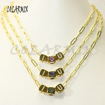 

3Pcs Gold Cube charms necklace three Cube charms necklace gift for lady handmade jewerly necklace zircon charms necklace 50614