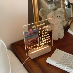 Tablero de mensajes con soporte de madera, tablero de notas y fotos de momentos diarios, acrílico, USB, lámpara LED, almohadilla de escritura, planificador de recordatorios para hacer lista