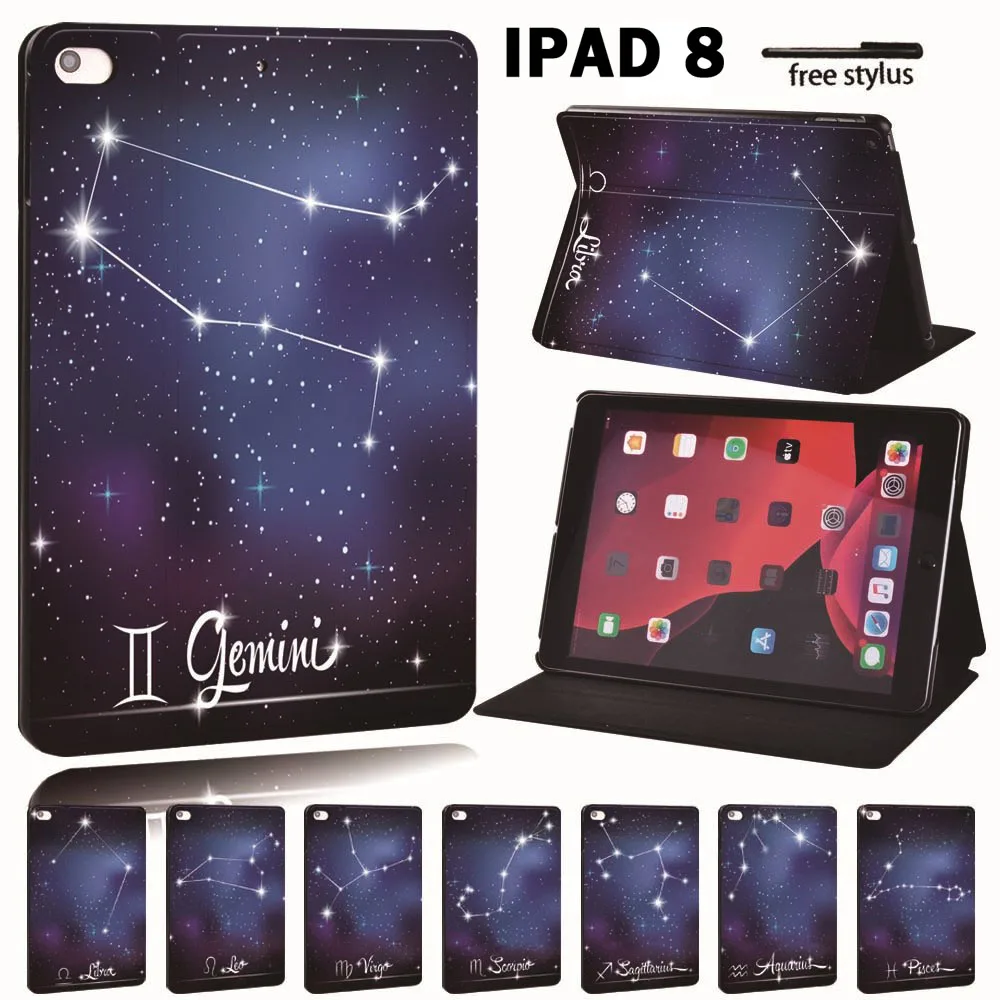 

For Apple iPad 8 10.2" 2020 (8th 8 Generation) A2428 A2429 PU Printed Star Sign Leather Tablet Stand Folio Cover Case