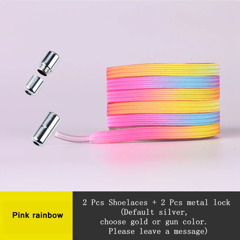 Pink rainbow Разноцветные эластичные шнурки для обуви с круглым металлическим замком; удобные шнурки без завязок; подходят для всех видов обуви; обувь унисекс - Цвет: Pink rainbow