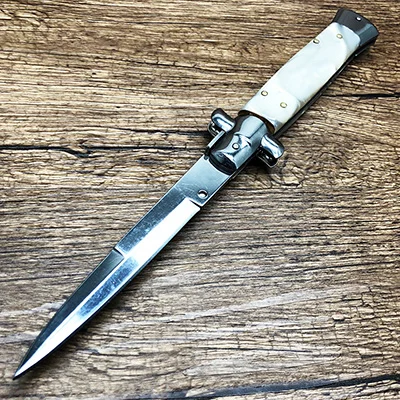 1" Итальянский AKC Stiletto Mafia тактический складной нож для выживания 440C зеркальное лезвие акриловая ручка Открытый охотничий нож EDC инструмент - Цвет: Imitation shell blad