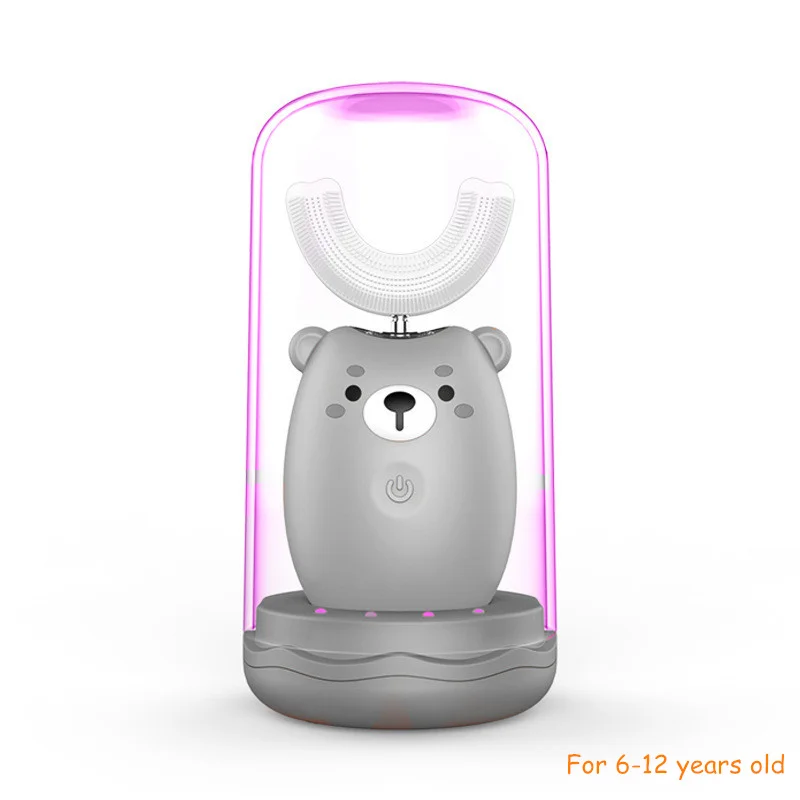 Gray 6-12years old Детская умная звуковая зубная щетка u-образная силиконовая УФ-дезинфицирующая зубная щетка Детская автоматичесой сушки IPX7 Водонепроницаемая зубная щетка - Цвет: Gray 6-12years old