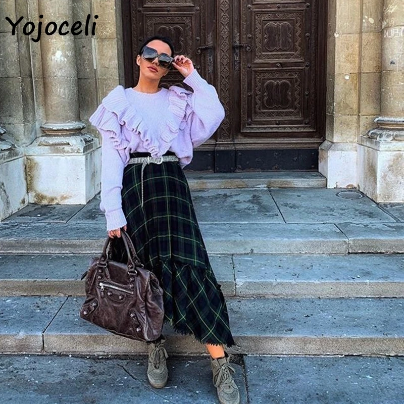 Yojoceli streetwear cute ruffle sweater women o neck cool knit pullover jumper women sweater