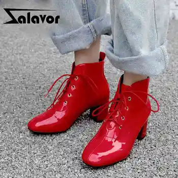

ZALAVOR Big Size 34-45 Ankle Boots For Women 2020 Casual High Heels Winter Warm Fur Shoes Women Fashion Lace Up Short Boots
