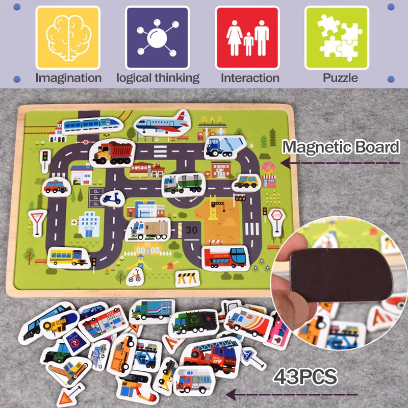 Children Magnetic Puzzle Animal Traffic Vehicle Scenes Game Wooden 3D Jigsaw Toys Baby Kids Early Educational Learning Toy Gifts wooden puzzles magnetic puzzle toys wooden toys puzzle toys