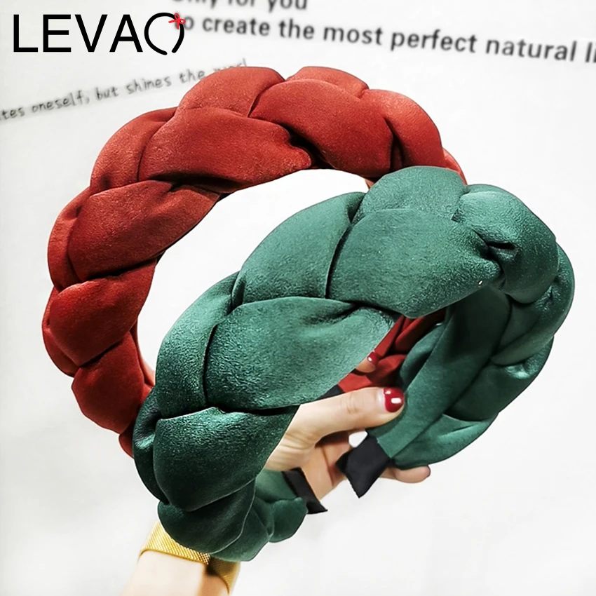 Levao плетеная твист Мягкая повязка на голову зимняя теплая атласная лента для волос однотонный ободок на голову обруч для волос для женщин и девушек аксессуары для волос