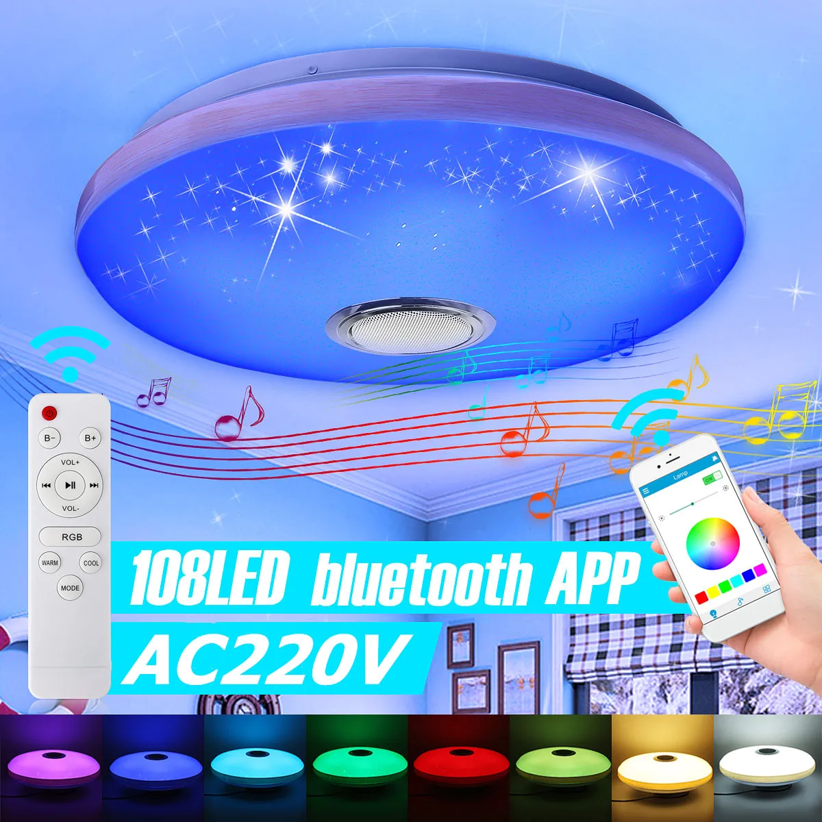 Новый светодиодный музыкальный потолочный светильник 80 Вт RGB bluetooth-лампа для