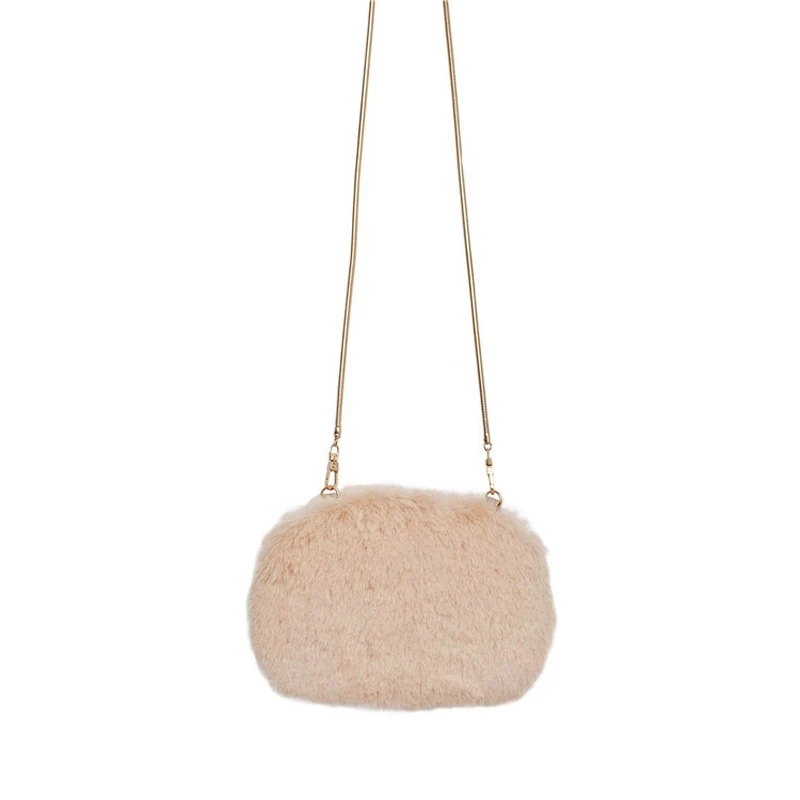 Winter Faux Fox Hair Women Bags Fake Fur Mini Clutch Bag Party Bag Chains Shell Purse Shoulder Bag Ladies Small Evening Bag
