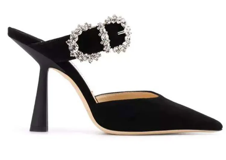 

High-heeled rhinestone pointed toe cap sandals fairy style European and American new net red high-heeled slippers