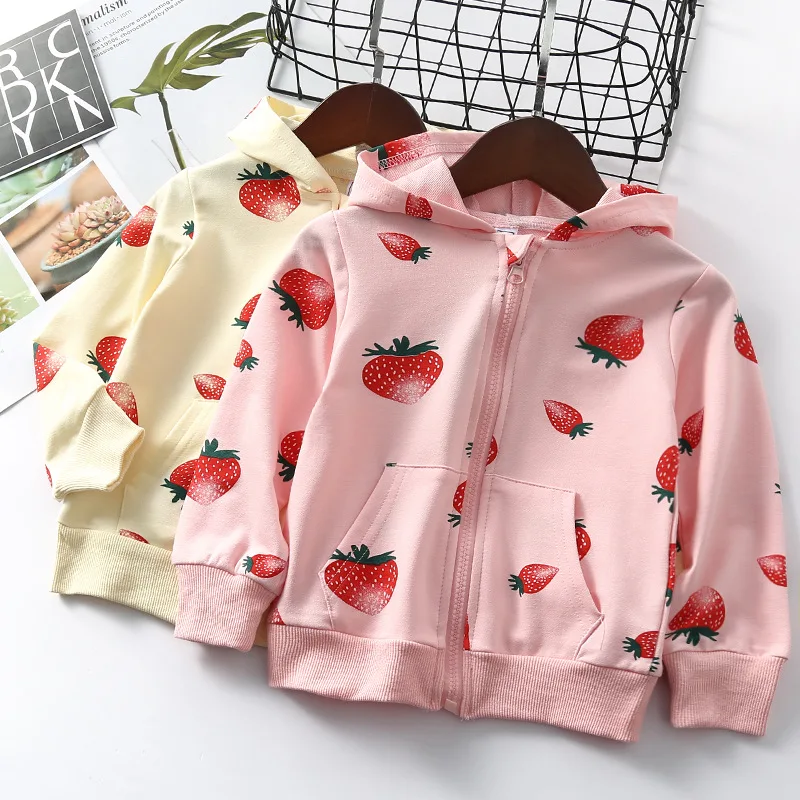

162 Girls Strawberry Full Printed CHILDREN'S Jacket 2020 Spring Casual Zipper Hoodle
