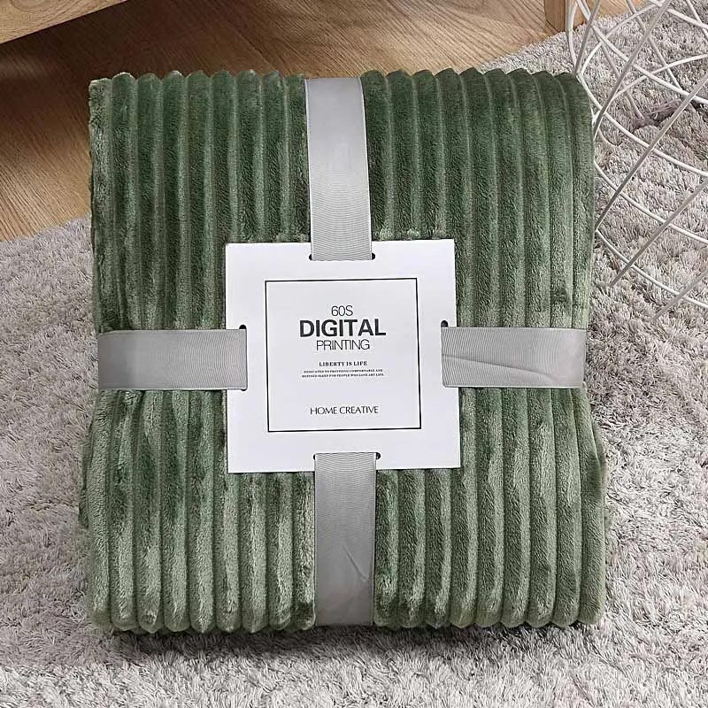 Модные супер мягкие стеганые фланелевые одеяла для кровати, дивана, твердые пушистые полосатые покрывала для дивана, зимние теплые одеяла - Цвет: Grass Green