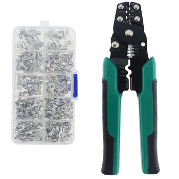 

320PCS/Box 10 In 1 Terminals Non-Insulated Ring Fork U-Type Brass Terminal Assortment Kit Cable Wire Connector Crimp Tool