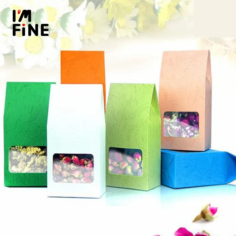 10Pcs/lot Tea Packaging Cardboard Kraft Paper Bag Clear Window Box For Cake Cookie Food Storage Standing Up Packing | Дом и сад