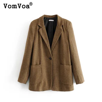 

VomVoa2020 spring new ladies casual retro was thin and loose fashion wild simple Korean small suit women 27297