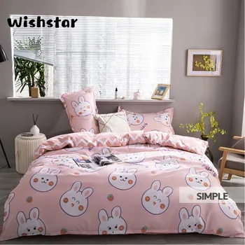 

Wishstar Cartoon Rabbit Pink Girls Bedding 150X200 Cute Children Bed Linen Set Kawaii Bed Sheets Duvet cover Pillowcase 4 pieces