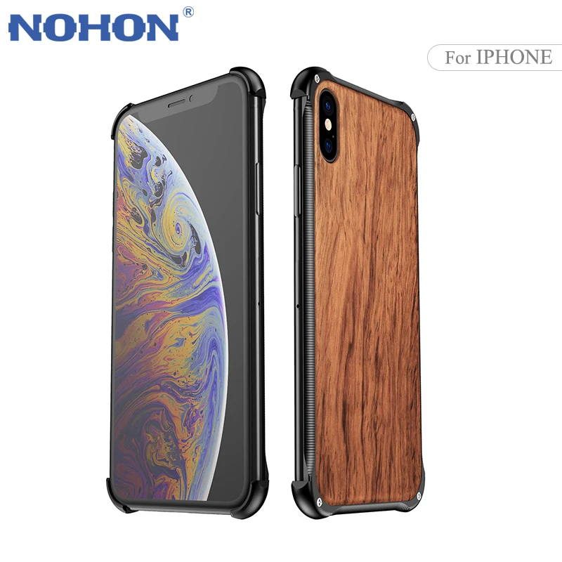 Nohon роскошный деревянный чехол для телефона для iPhone XS Max XS X 7 8 Plus чехол Натуральный Деревянный задний металлический бампер чехол для iPhone X