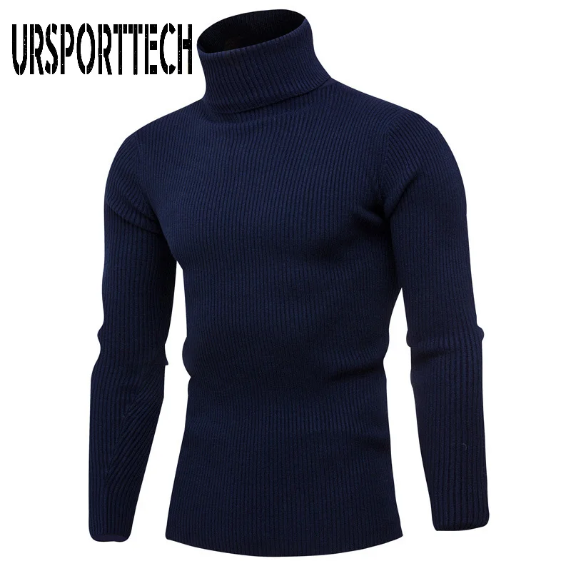 Зимний мужской свитер, Мужская водолазка, одноцветная трикотажная одежда, свитера, красивая водолазка в Вертикальную Полоску, свитера, пуловер для мужчин, 3XL - Цвет: Тёмно-синий