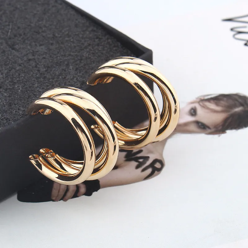 Hoop Earrings Golden Earrings Geometric Earrings Golden Color Big Hoop Earrings Korean Geometry Metal For Women Retro Chrismas