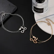 В европейском и американском стиле, рисунок «сердечко»; двойной Слои кольцо на лодыжки 26 буквами круто с цифрой «8» и надписью, Универсальный Мульти Слои анклет(браслет на ногу