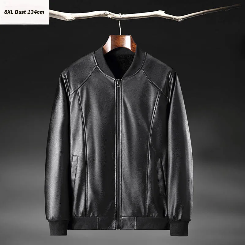 

Winter autumnmen's business PU Leather Jacket plus size bust 134cm 5XL 6XL 7XL 8XL loog sleeve stand collar Fleece jackets men