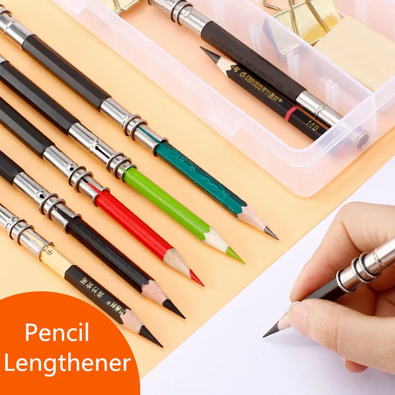 Metal Pencil Extender 15 Pcs Extender lengthening Tool Stainless Steel  Lengthener Drawing lengthener pens + Make up kit Pen Stationery Holder  Metal Pencil Holder