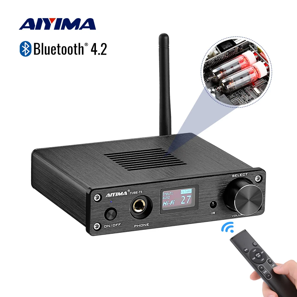 AIYIMA T5 6K4 трубчатый предусилитель MC33078 Bluetooth HIFI OLED с дистанционным управлением
