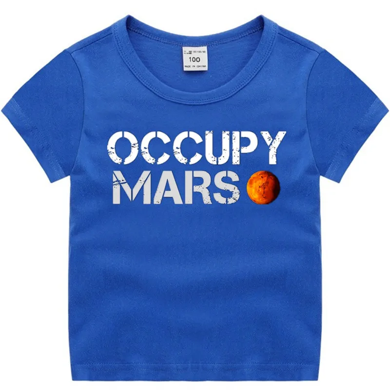Хлопковая футболка для маленьких мальчиков и девочек с аниме «Occupy Mars Spacex» летняя детская Рождественская рубашка детская футболка для малышей с героями мультфильмов Роскошный топ - Цвет: T18A-blue