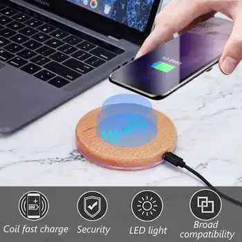 

10W Qi Wireless Charger Charging Pad Mat Wooden Circle Fast Phone Charger Dock Station for iPhone 8 Plus X For Samsung S8 S9 S10