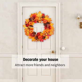 

Fall Wreath 17 Inch Front Door Wreath Christmas Wreath with Leaves and Red Berry Wreath for Autumn Halloween HYD88