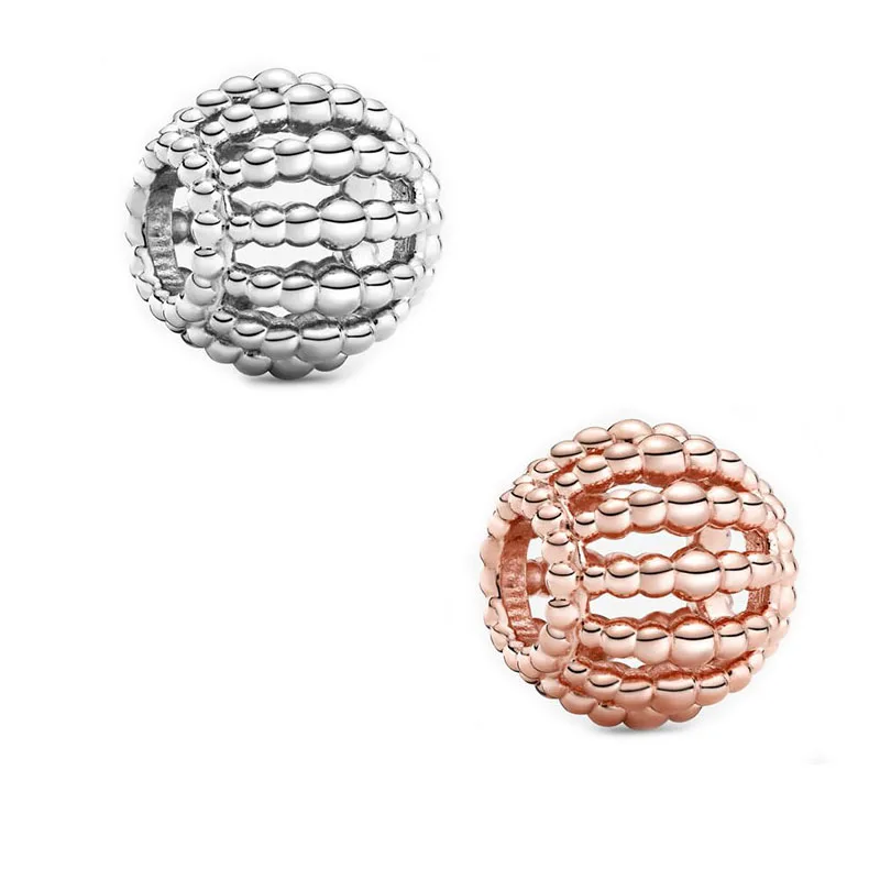 

Beaded Openwork Charm Beads for Bracelets & Bangles Women Valentine Day 925 Sterling Silver Jewelry Rose Golden DIY Findings New
