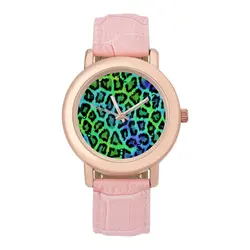 Reloj de pulsera de acero para mujer, cronógrafo de cuarzo con estampado de Animal, leopardo, azul, verde, asequible