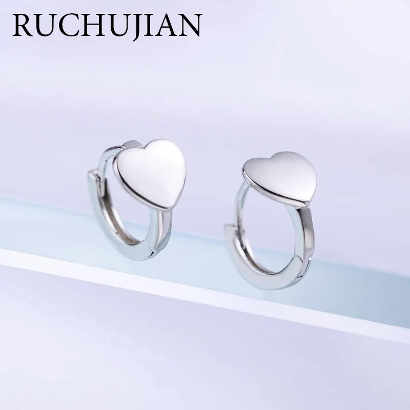 

RUCHUJIAN 100% 925 Sterling Silver Earrings Heart Silver Clip Earrings For Women Wedding Gift Fine Jewelry