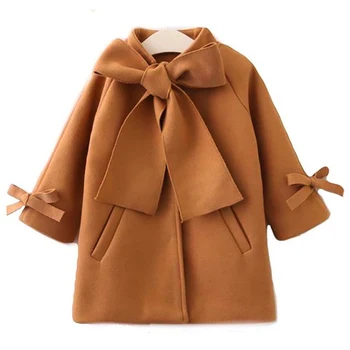 

New Winter Autumn Toddler Kids Baby Girls Coat Warm Wool Bowknot Trench Coat Overcoat Girls Kids Long Sleeve Outwear Jacket
