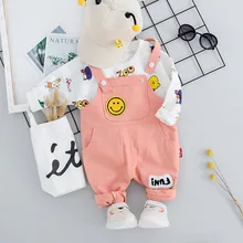 Комплект одежды для новорожденных девочек, толстовка с героями мультфильмов+ штаны на подтяжках комплект для малышей из 2 предметов Осенняя хлопковая одежда для младенцев от 1 до 3 лет