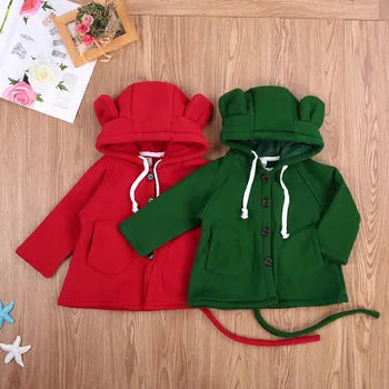 

New Hooded Coat for Girl Cartoon Short Ear Long Tail Jackets Button Pocket Wool Coats Girl Autumn Winter Warm Clothes 1-6Years