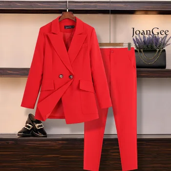 

M-5XL large size women's suit pants set New autumn and winter casual professional red jacket blazer Casual trousers set of two
