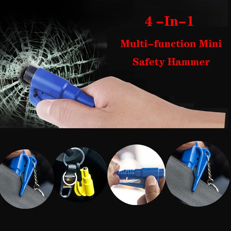 

4 in 1 Multifunctional Mini Safety Hammer Car Keychain Seat Belt Cutter Emergency Escape Rescue Tool Window Glass Breaker