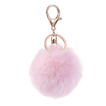 

1PC 8cm Imitation Rabbit Fur Ball Lovelty Charm Key Chain Pendant for Car Key Ring Purse Bag Decor (Pink)