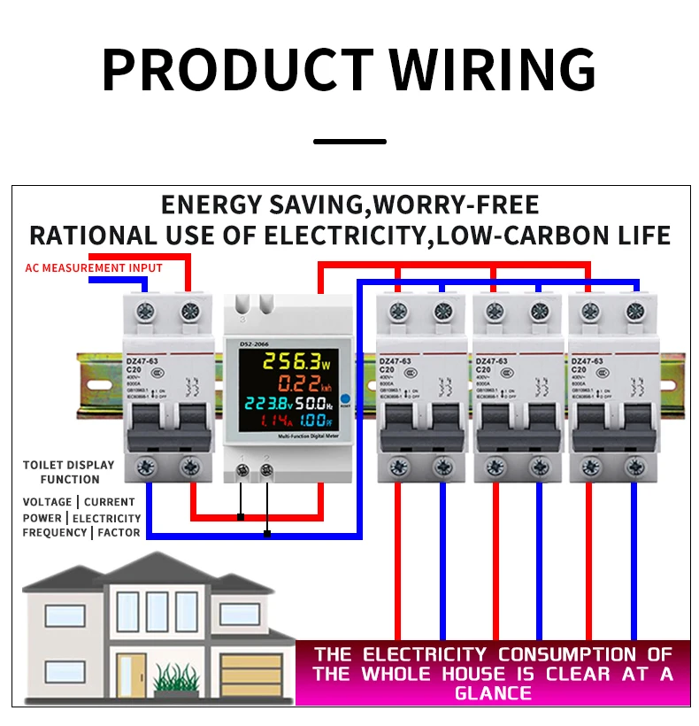 com mostrador inteligente, trilho din, ac, voltagem, fator de energia, kwh