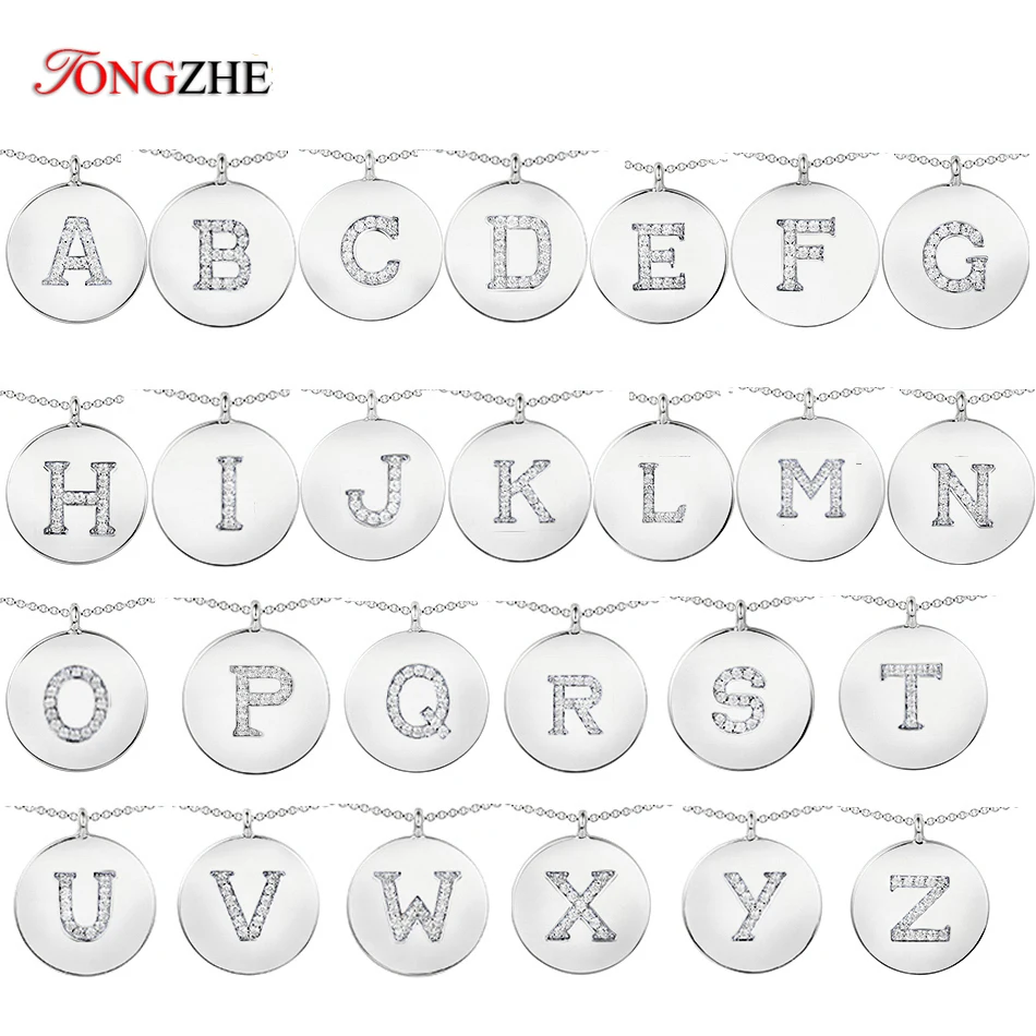 TONGZHE925SterlingSilverInitialPendantEnglishLetterJewelry