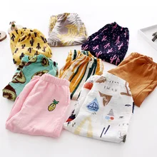 Новинка года, стильные противомоскитные штаны для маленьких детей штаны-шаровары из чистого хлопка и льна для мальчиков, летние Пижамные штаны с кондиционером для девочек, ku bao