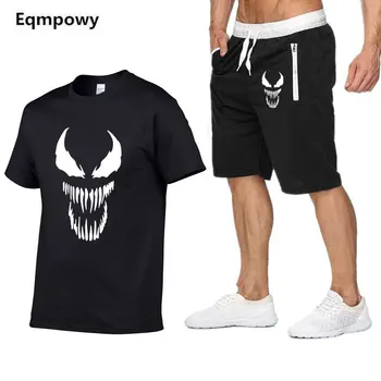 

Juego de camisetas calientes de verano 2019 para hombre Venom + Pantalones cortos de algodón de manga corta casual para hombre v