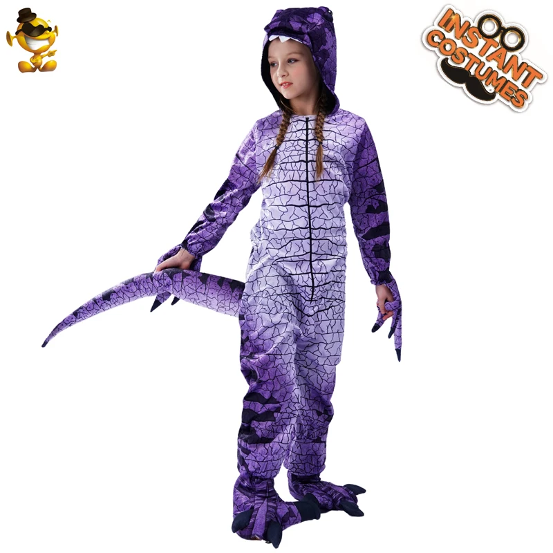 Рождественский костюм динозавра тираннозавра для девочек; карнавальный костюм «Мир Юрского периода»; костюм талисмана с животными; Фиолетовый Детский костюм на Хэллоуин