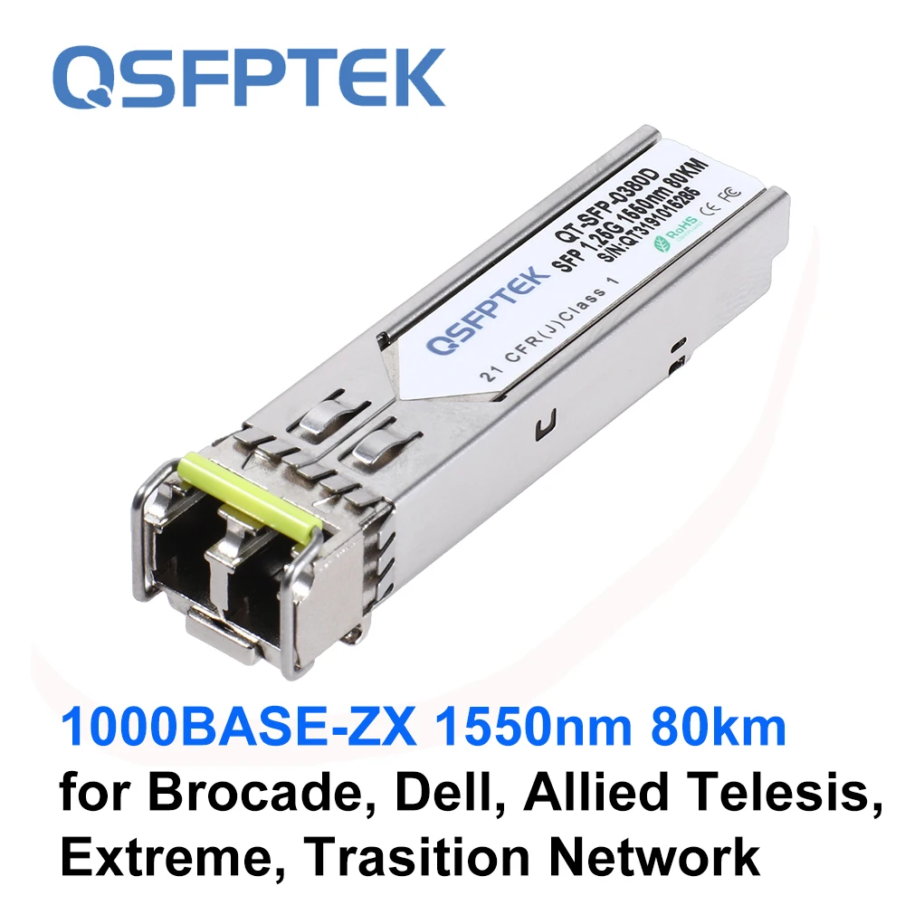 

SFP Module 1550nm 80km DDM LC SMF 1000BASE-ZX Transceiver for Brocade, Dell, Extreme, Allied Telesis, Trasition Network