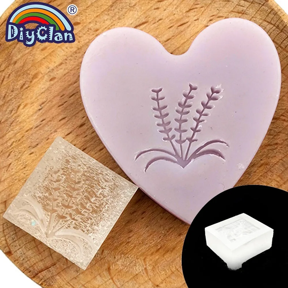 Lavender Soap Stamp Floral with Leaves Acrylic Stamps for Soap Making